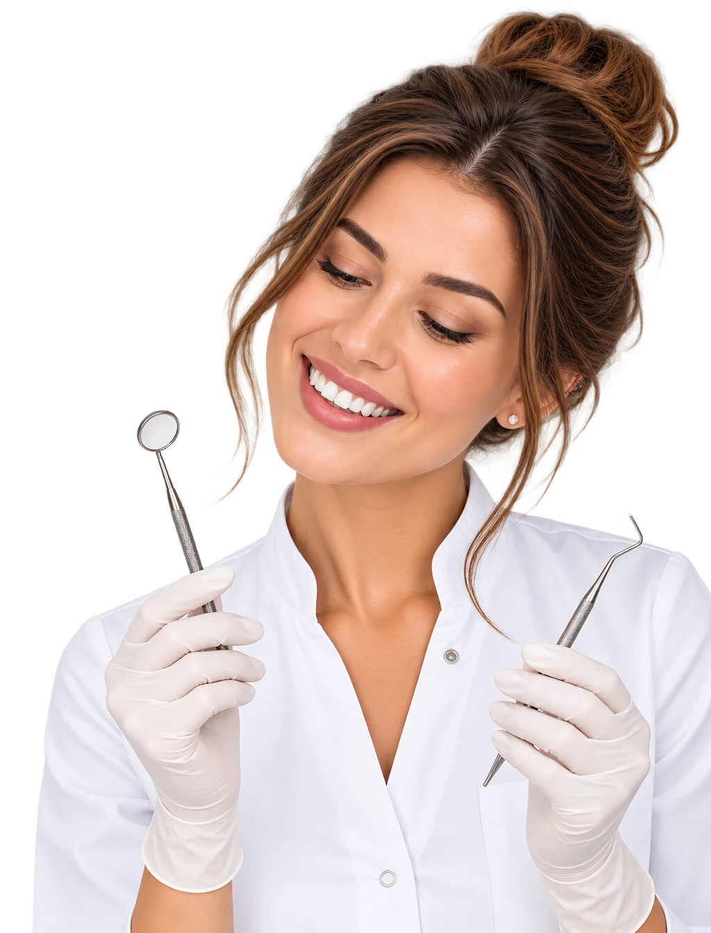 Dentystka trzymająca lusterko stomatologiczne – chirurgia stomatologiczna